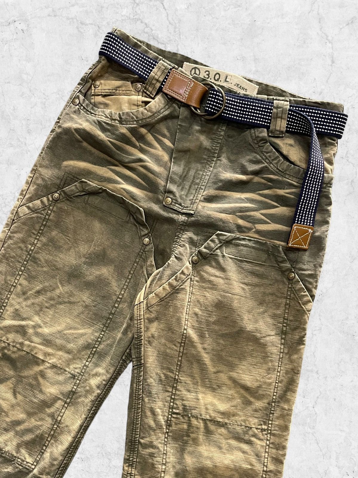 Vintage Vintage 3.Q.L Double Knee Cargo Faded With Shashiko Belt Size US 28 / EU 44 - 5 Thumbnail