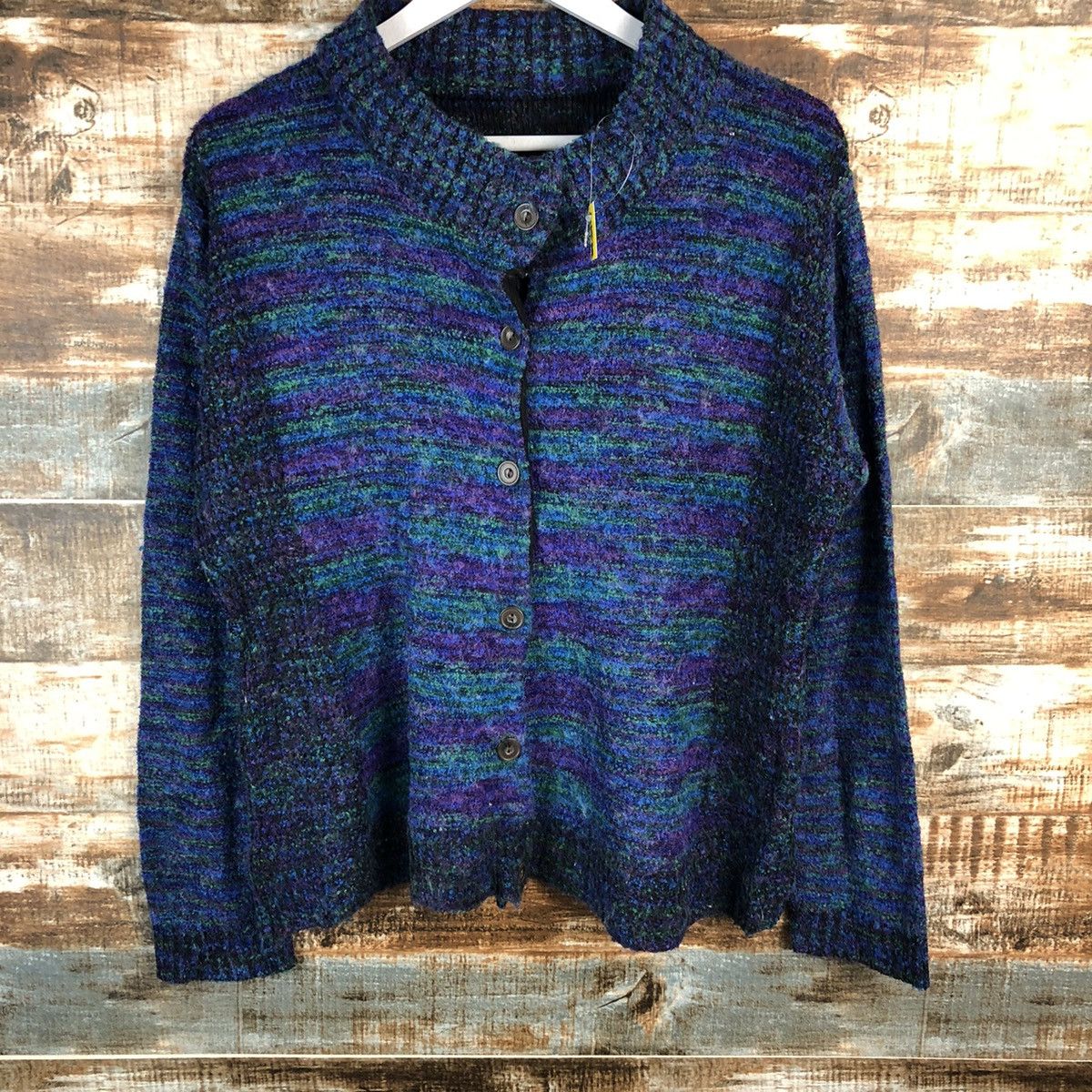 Japanese Brand Cheek Blue Patterned Cardigan knitwear #A1538 Size M / US 6-8 / IT 42-44 - 3 Thumbnail