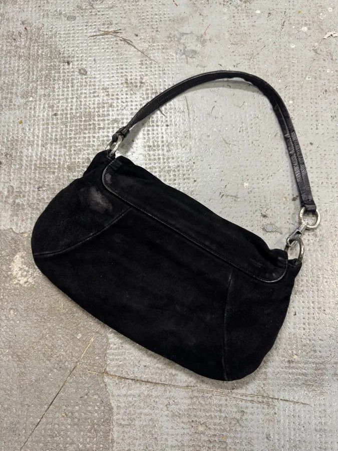 Saint Laurent Paris 2000s Yves Saint Laurent Flowers Black Suede Leather Handle Bag Size ONE SIZE - 4 Thumbnail