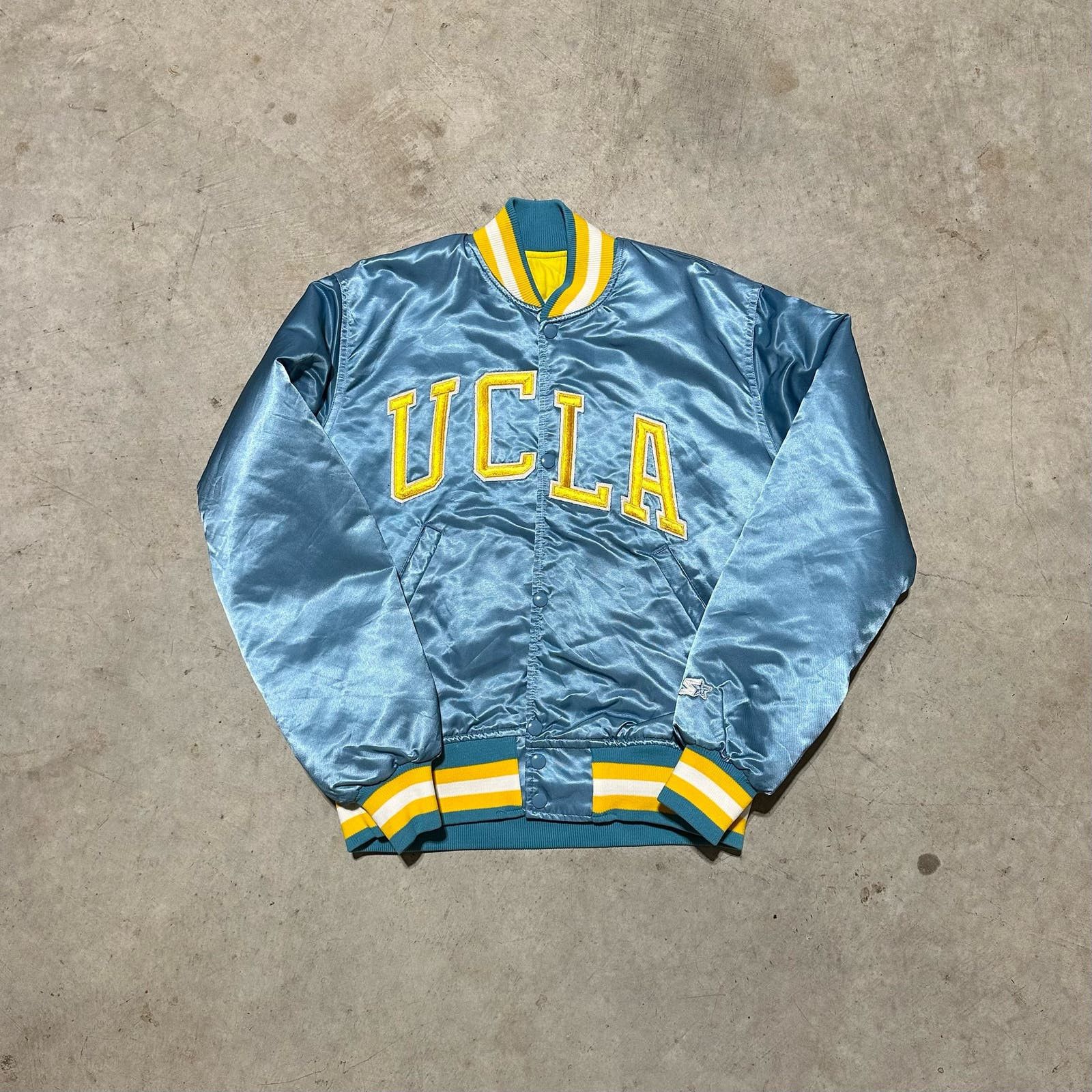 image of Vintage 80's Starter Blue Satin Ucla Bruins Bomber Jacket, Men's (Size Small)