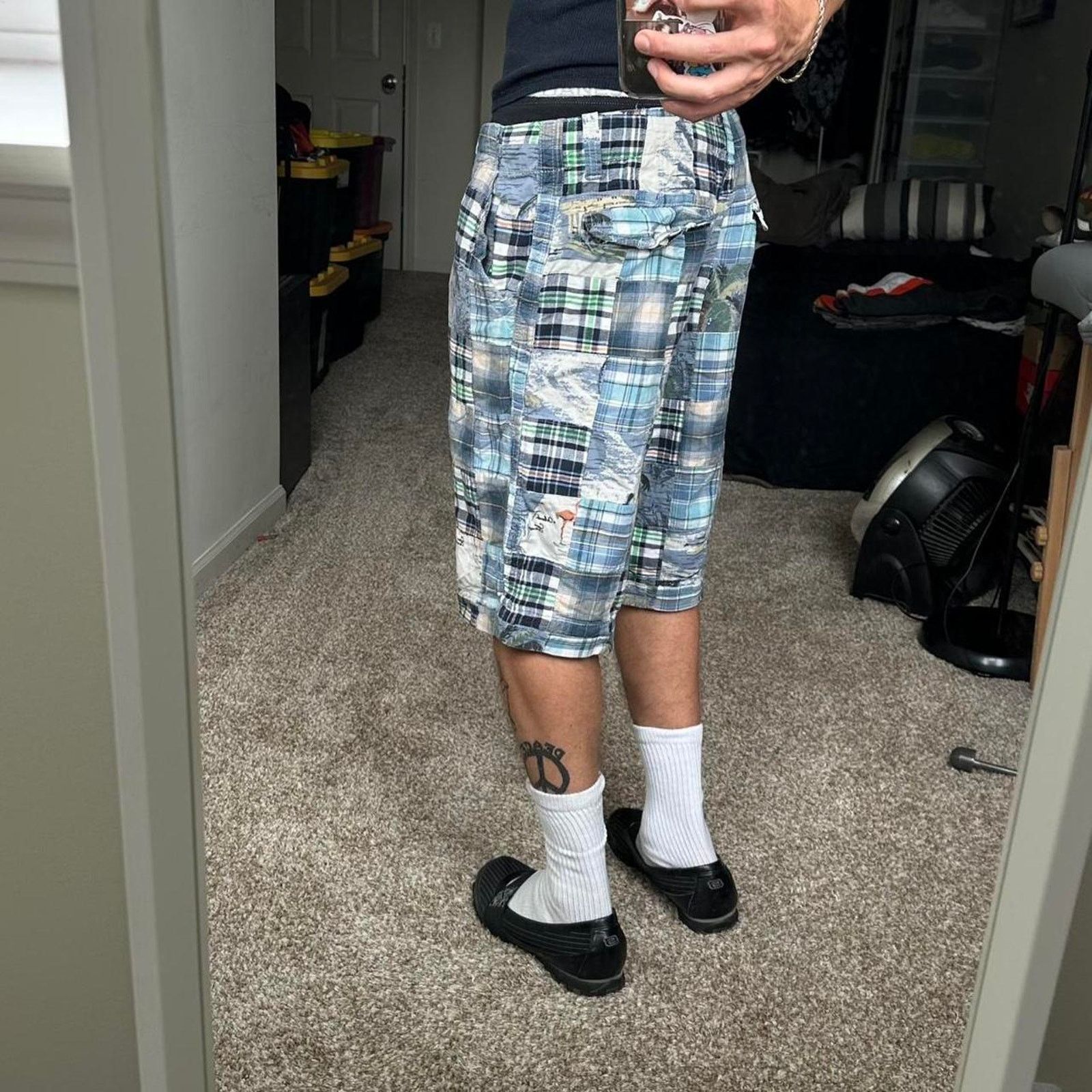 Old Navy × Vintage Vintage Y2K 2000s Old Navy Cream Blue Plaid Baggy Long Short Size US 32 / EU 48 - 4 Thumbnail