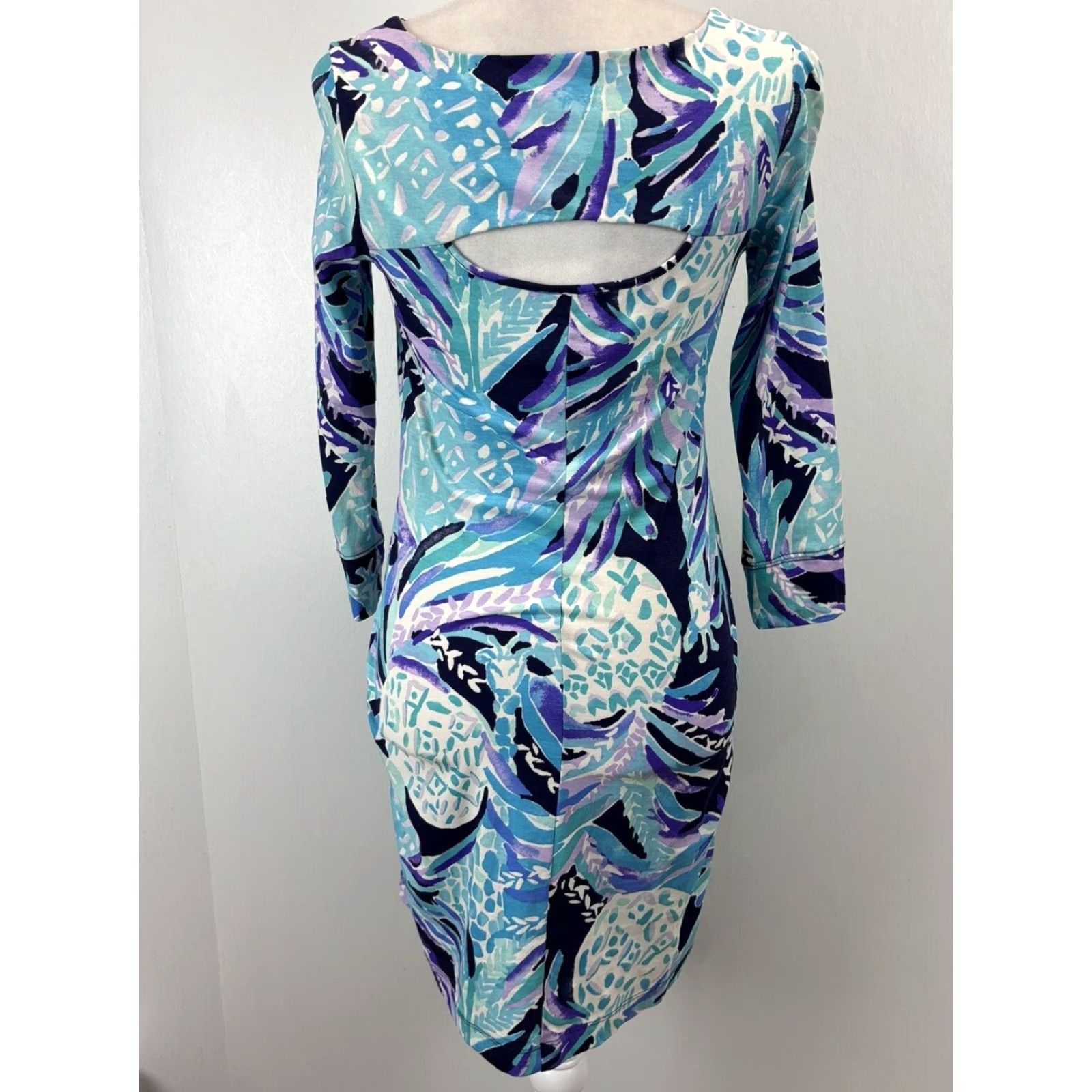 Lilly Pulitzer Dress Womens XS Multicolor Floral Pima Cotton Cutout Shift  Knee-Length Beach Tropical