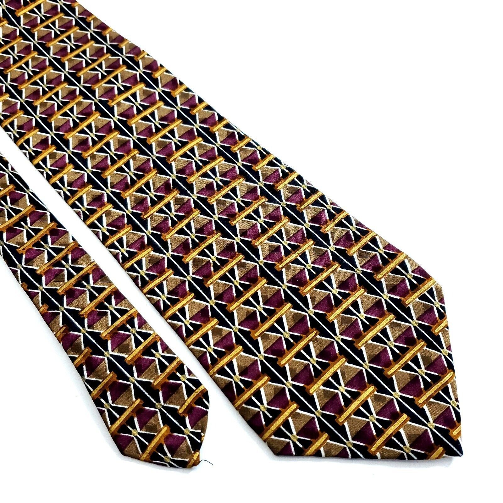 Designer Ziggurat Mulberry Red Tan Geometric Print Short Wide USA Sil Size ONE SIZE - 1 Thumbnail