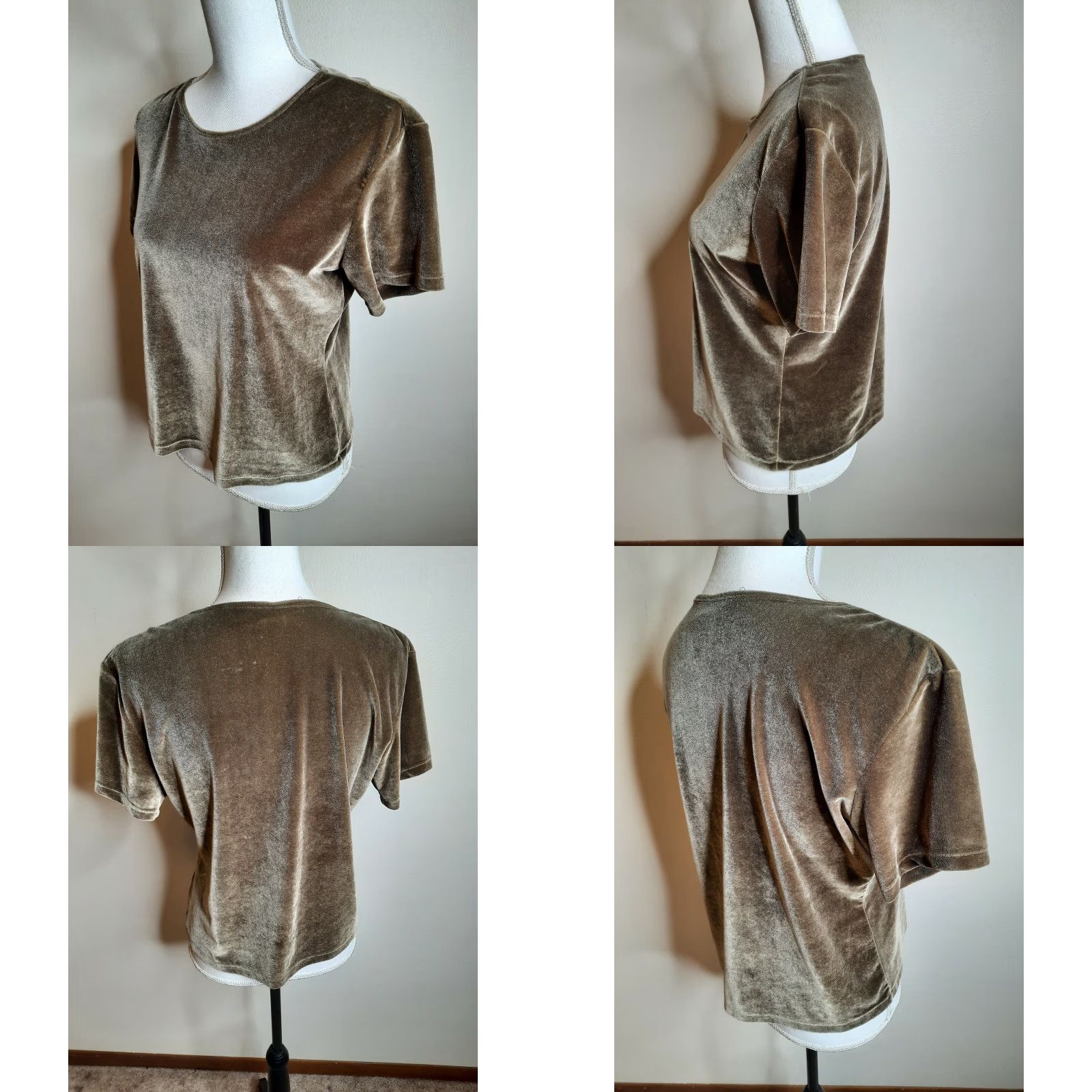 Velour VINTAGE Gemilli T-Shirt Brown Velour Short Sleeve Women's Medium 90s Velvet Cotton Nylon Spandex Cropped Formal Round Neck Women Size M / US 6-8 / IT 42-44 - 8 Thumbnail