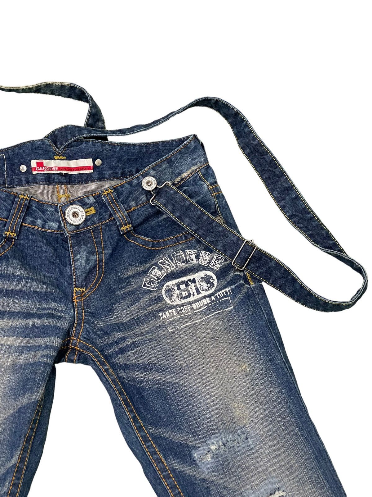 Japanese Brand Suspender Jeans Genoese Distres Low Rise Slim 7🟦5 Size US 28 / EU 44 - 9 Thumbnail