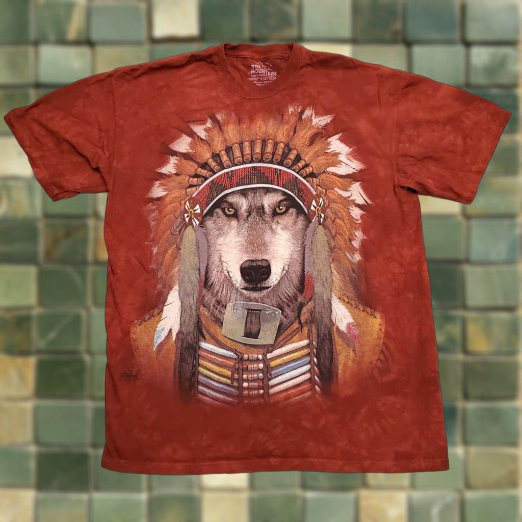 The Mountain The Mountain Shirt Mens L Red Tie Dye Wolf Short Sleeve Crew Neck Chief Dog Size US L / EU 52-54 / 3 - 1 Thumbnail