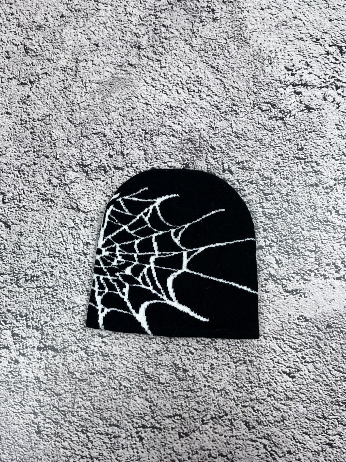 Japanese Brand Spider Web Beanie Black White Y2K Gothic Knit Hat Streetwear Size ONE SIZE - 2 Thumbnail
