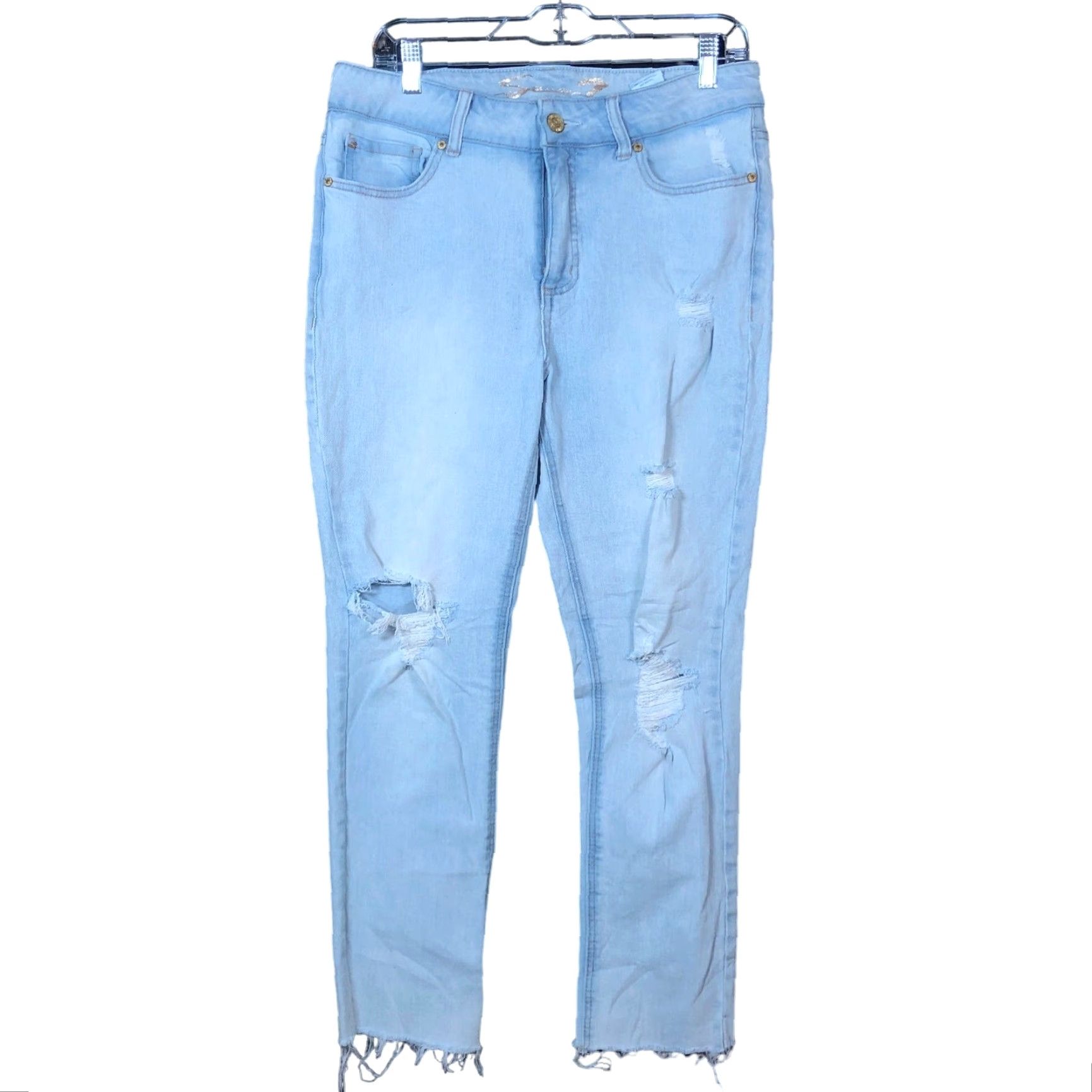 Vintage Seven7 Womens Jeans Blue Denim Distressed Weekend Slim Fit Raw Hems Stretch 8 Size 30" / US 8 / IT 44 - 2 Thumbnail