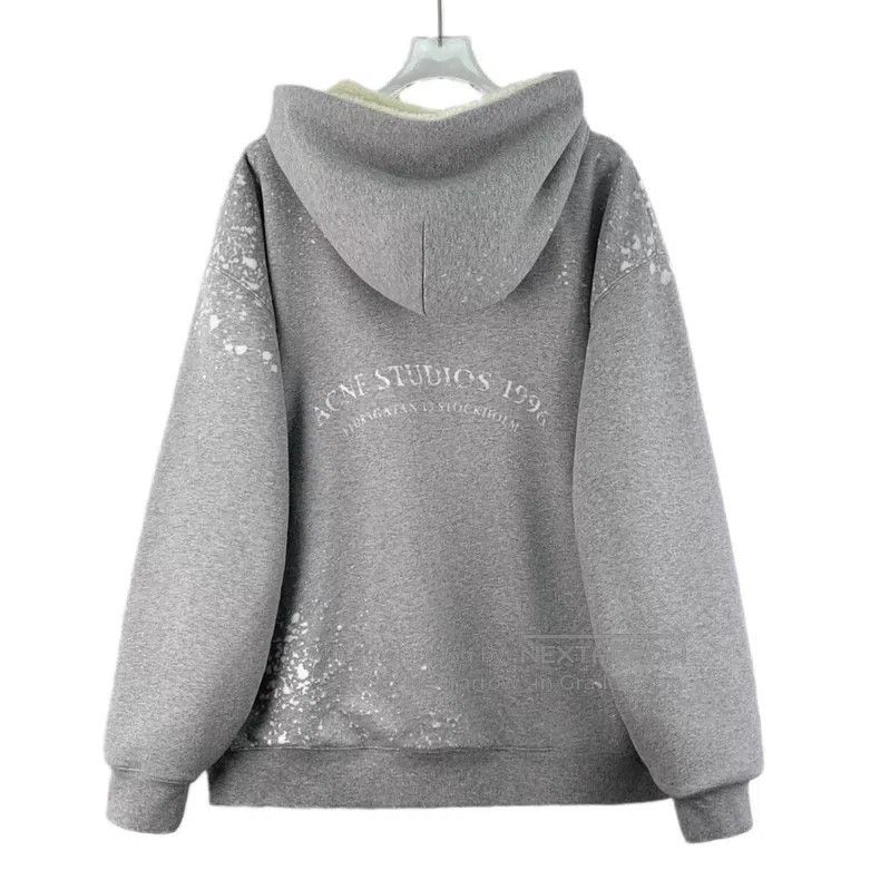 Acne Studios Acne Studios Gray Fleece Logo Letter Cotton Hooded Drawstr Size S / US 4 / IT 40 - 2 Thumbnail