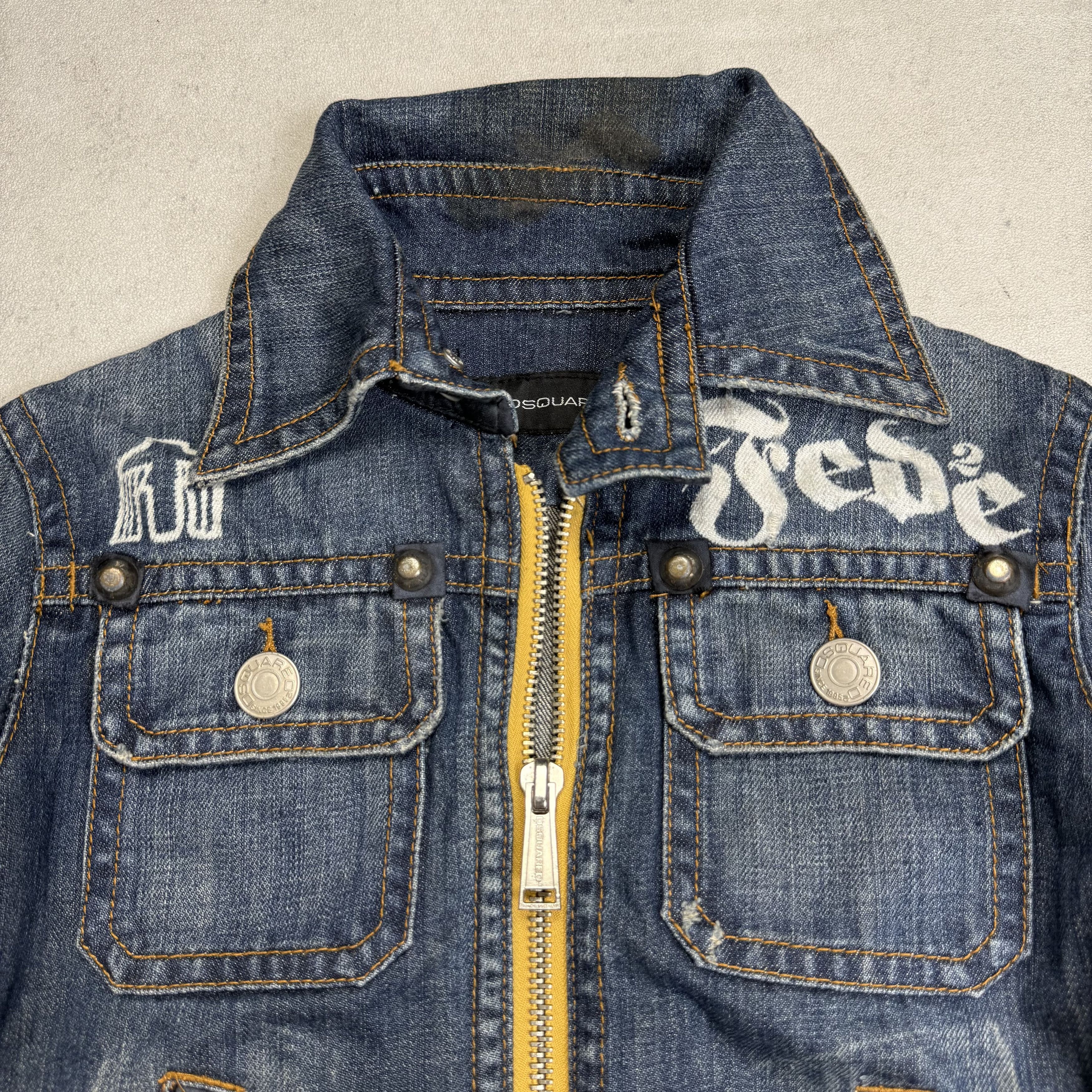 Dsquared2 Dsquared2 FW2005 Jesus Lord Peace Cropped Denim Jacket Size S / US 4 / IT 40 - 6 Thumbnail