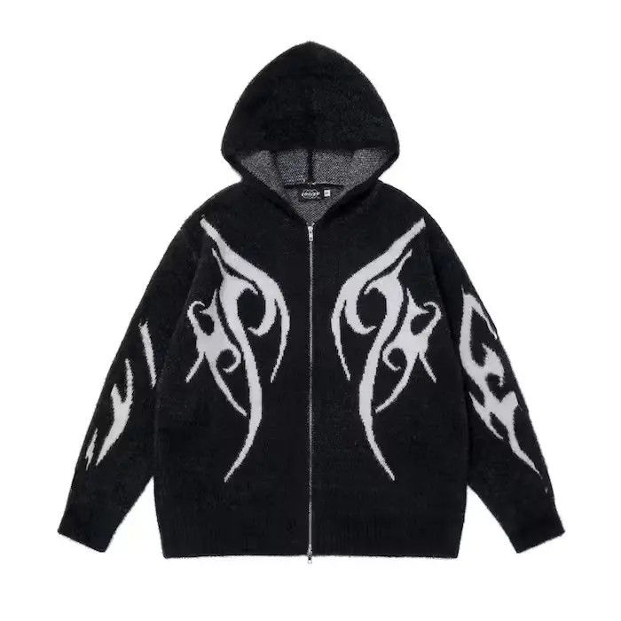 Japanese Brand × Vintage Jacquard Black y2k Graphic Full Zip Hoodie Size US L / EU 52-54 / 3 - 1 Thumbnail