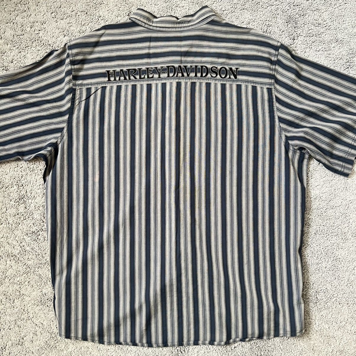 Harley Davidson Blue & Grey Striped Harley Davidson Button Up Size US XXL / EU 58 / 5 - 2 Thumbnail