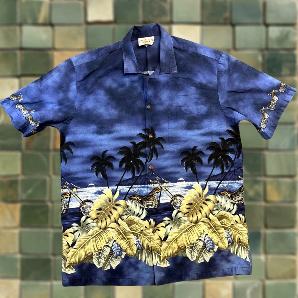 Vintage VINTAGE Legend Hawaiian Shirt Men’s Large Blue Floral Motorcycle Aloha Shirt Short Sleeve Button-Up Casual Beach Tropical adm Size US L / EU 52-54 / 3 - 1 Thumbnail