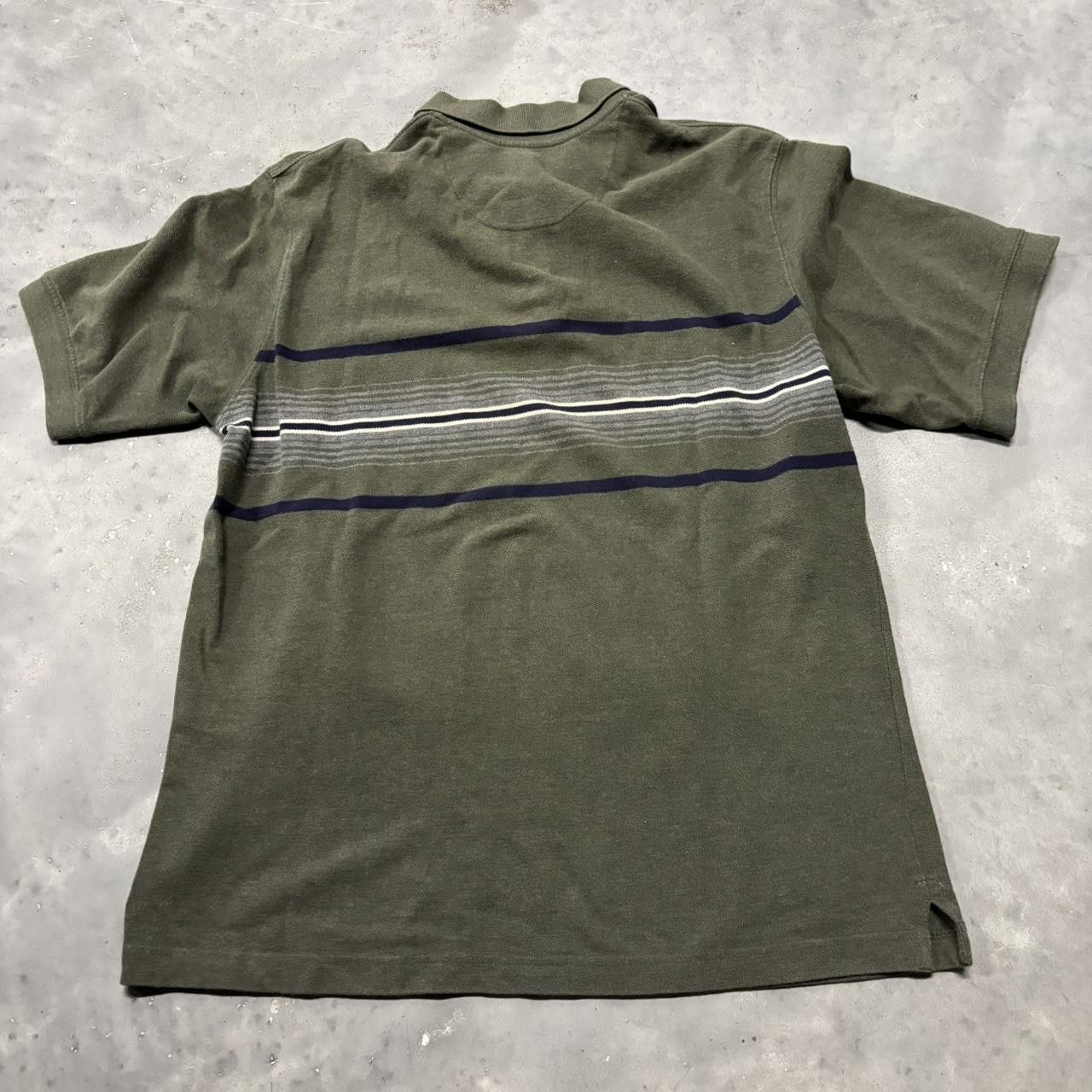Japanese Brand × Vintage Crazy Vintage Y2K/2000s Grunge Olive Green Earth Tone Striped Essential Polo Shirt! Size US M / EU 48-50 / 2 - 4 Thumbnail