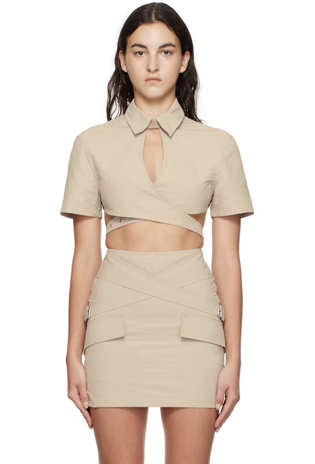 Han Kjobenhavn Heliot Emil Men’s Nylon Ruched Cropped Shirt T-shirt J39 Size XS / US 0-2 / IT 36-38 - 2 Thumbnail