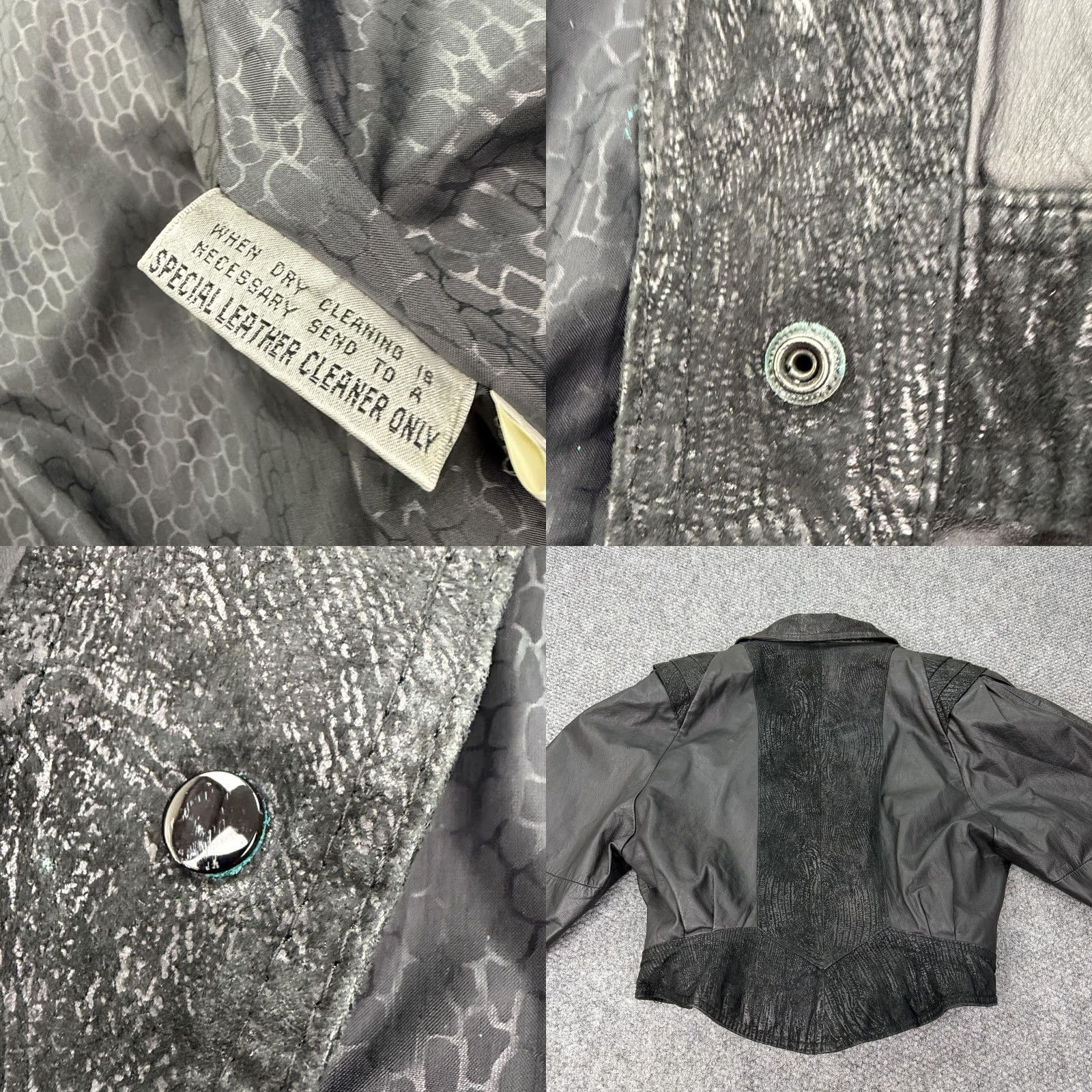 G-III VINTAGE G-III Black Leather Jacket Womens Medium Cropped Snap 80s Size M / US 6-8 / IT 42-44 - 8 Thumbnail