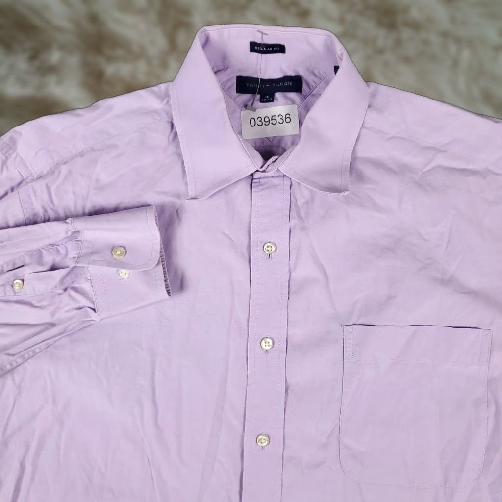Tommy Hilfiger Tommy Hilfiger Dress Shirt Mens 16 Purple Long Sleeve Button Up Collared 100% Cotton Classic American Modern Preppy Brand Mens Clothing Size 42R - 1 Thumbnail