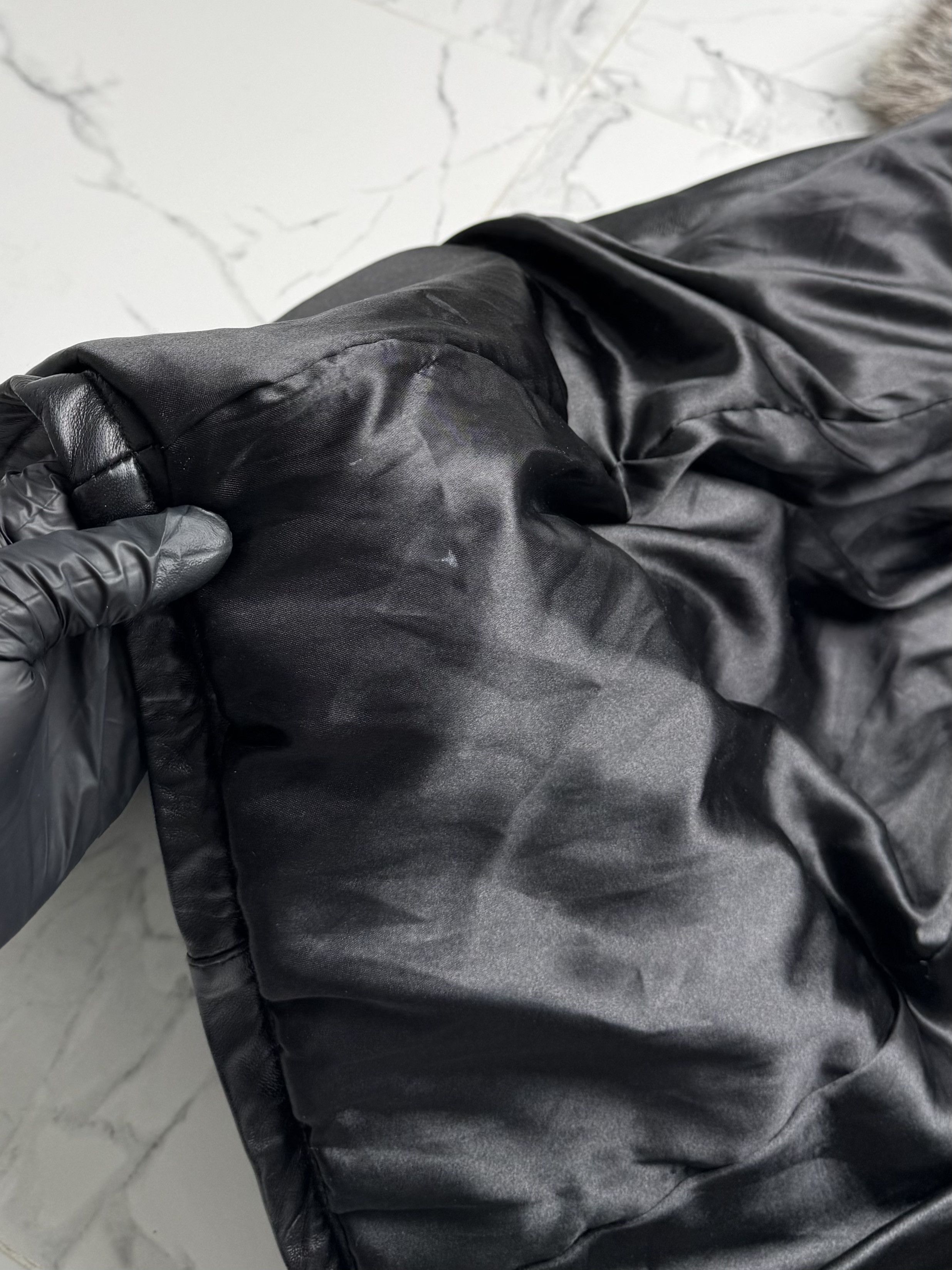Japanese Brand Y2K Black Leather Jacket Womens Real Fur Hooded Quilted Coat Size M / US 6-8 / IT 42-44 - 8 Thumbnail