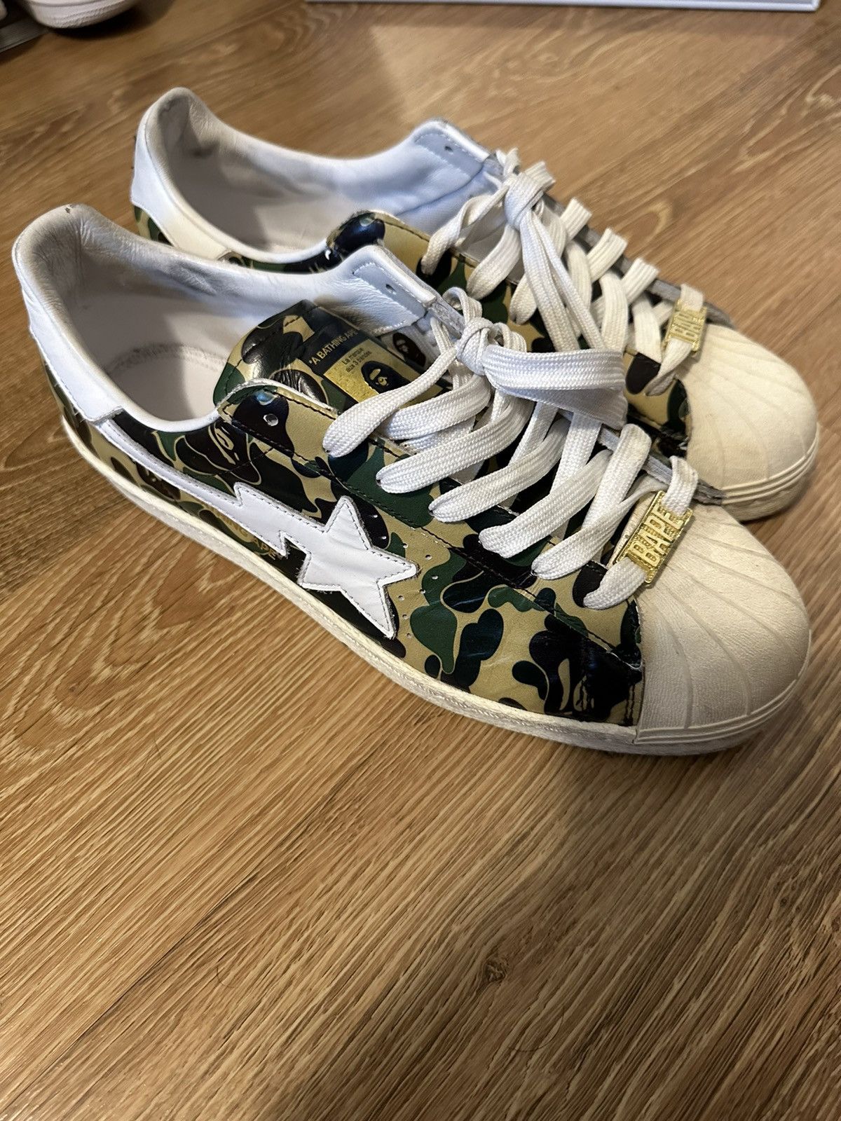 Adidas  Bape Adidas superstar bape camp green | Grailed