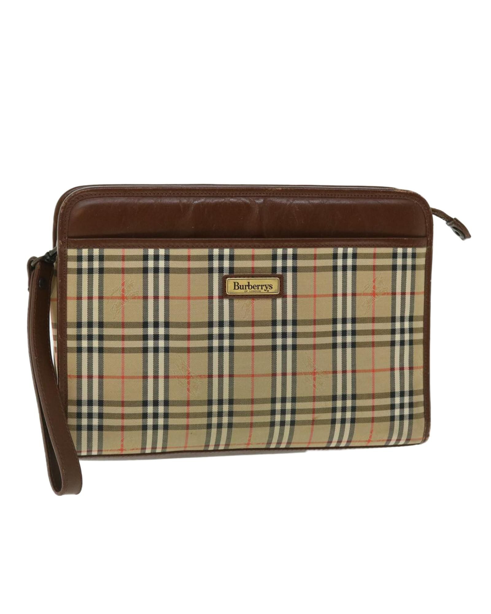 image of Burberry Canvas Clutch Bag With Nova Check Pattern - Brown/beige, Women's