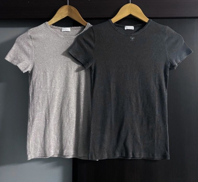Brunello Cucinelli Set of 2 Women's Cucinelli Cotton T-shirts with Application Size S / US 4 / IT 40 - 2 Thumbnail