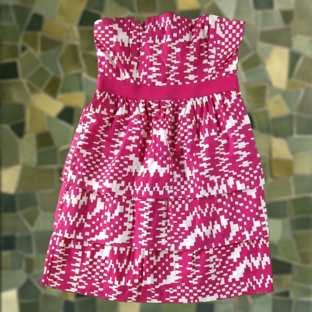 Banana Republic Banana Republic Pink White Cotton Stretch Tiered Strapless Sheath Dress 8 Size M / US 6-8 / IT 42-44 - 1 Thumbnail