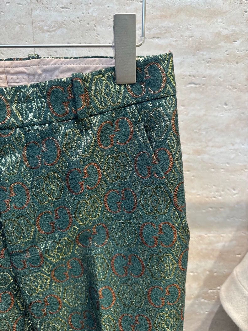 Gucci Gucci Dark green logo old flower full print casual trousers Size US 38 / EU 54 - 2 Thumbnail
