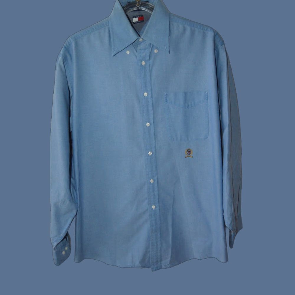 Tommy Hilfiger Tommy Hilfiger Dress Shirt Mens Blue 16 34/35 100% Cotton Button-Down Collar Classic Size 42R - 1 Thumbnail