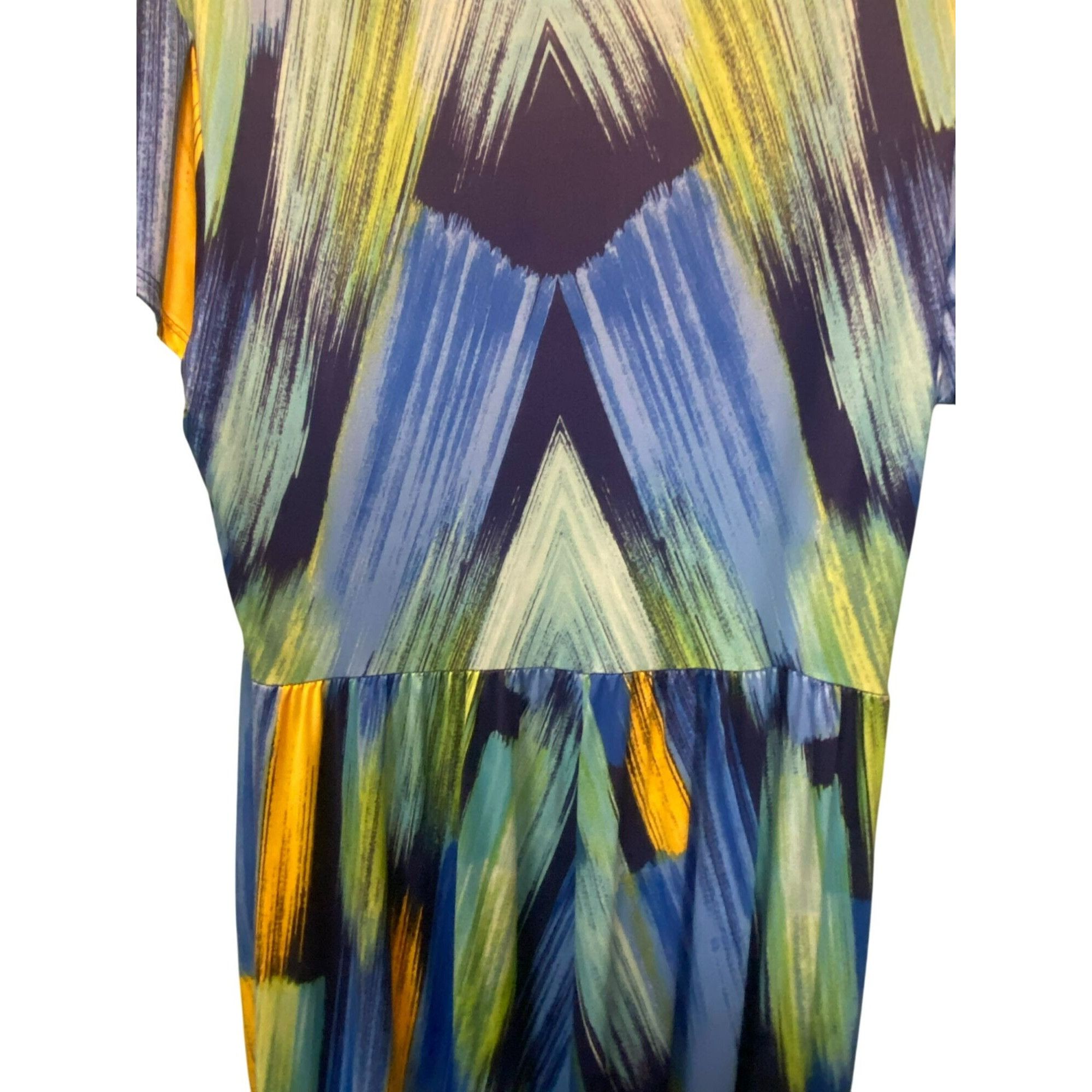 Other Blue Green Yellow Jupee Short Sleeve Abstract Print Silky Dr Size XL / US 12-14 / IT 48-50 - 5 Thumbnail