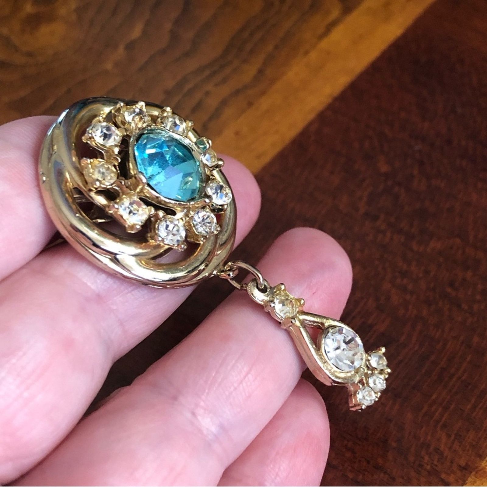 Vintage Vintage blue & clear rhinestone dangle style brooch pin Size ONE SIZE - 4 Thumbnail