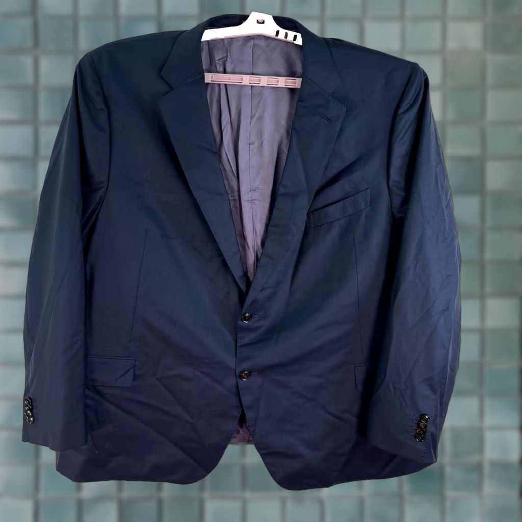 Vintage VINTAGE Black Lapel Italian Wool Blazer Mens Size 54 Blue Formal Tuxedo Jacket Single-Breasted Size 54R - 1 Thumbnail