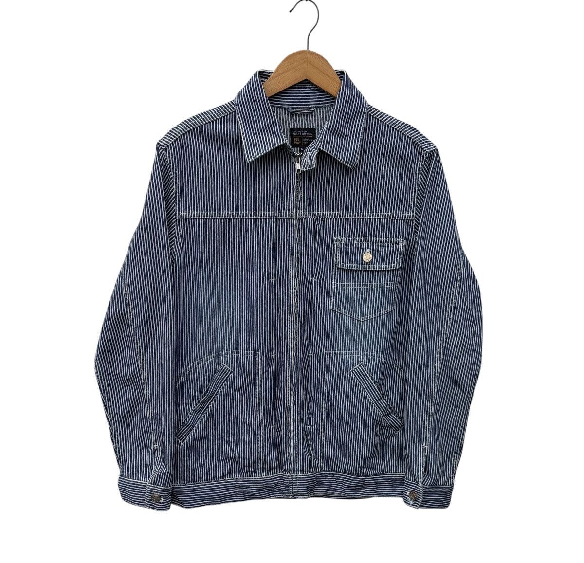 Japanese Brand Fin Way Hickory Stripes Workers Zipper Jacket Size US M / EU 48-50 / 2 - 1 Thumbnail