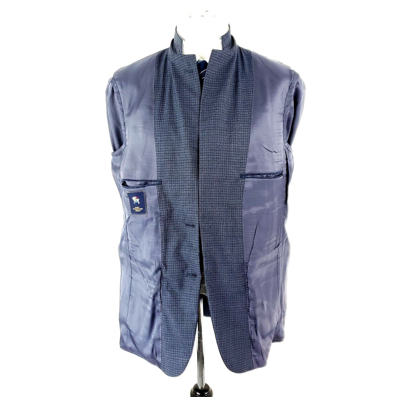 Hart Schaffner Marx Hart Schaffner Marx Wool 2 Button Blazer 40R Blue Check Mini Size 40R - 9 Thumbnail