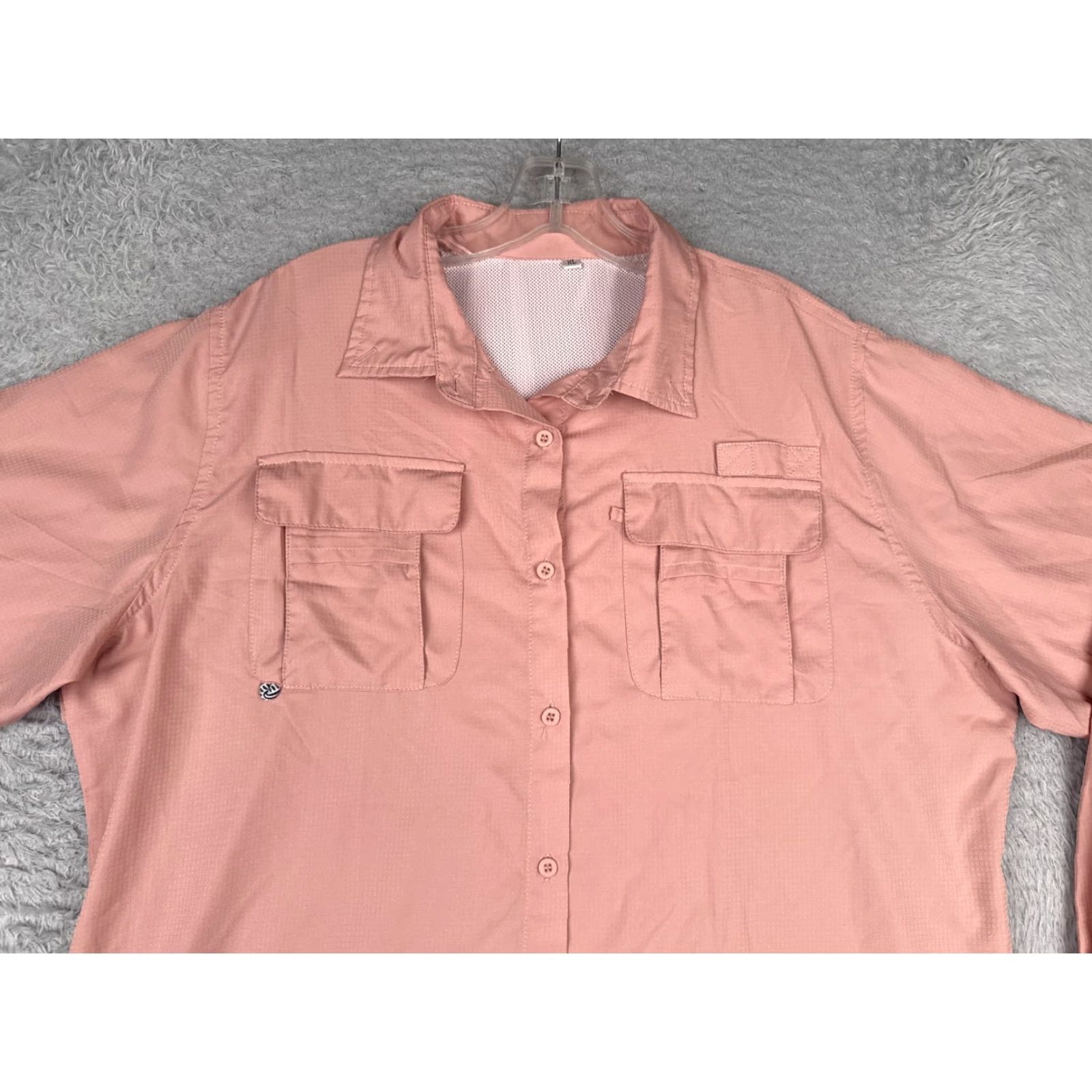 Pinko Shirt Women Extra Large Pink Button Up Vented Fish Angler Long Sleeve Pockets Size XL / US 12-14 / IT 48-50 - 4 Thumbnail