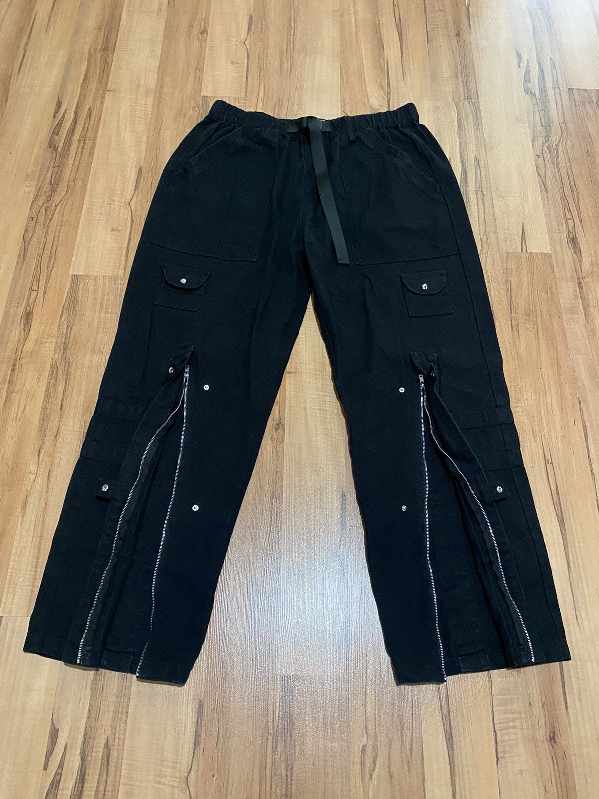 Custom Inked Zipper Cargo Pants with Straps - Satin main image 0