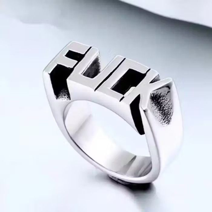 Jewelry × Vintage Vintage Fuck Ring Art Silver Punk Rock Jewelry Rings Size ONE SIZE - 2 Thumbnail