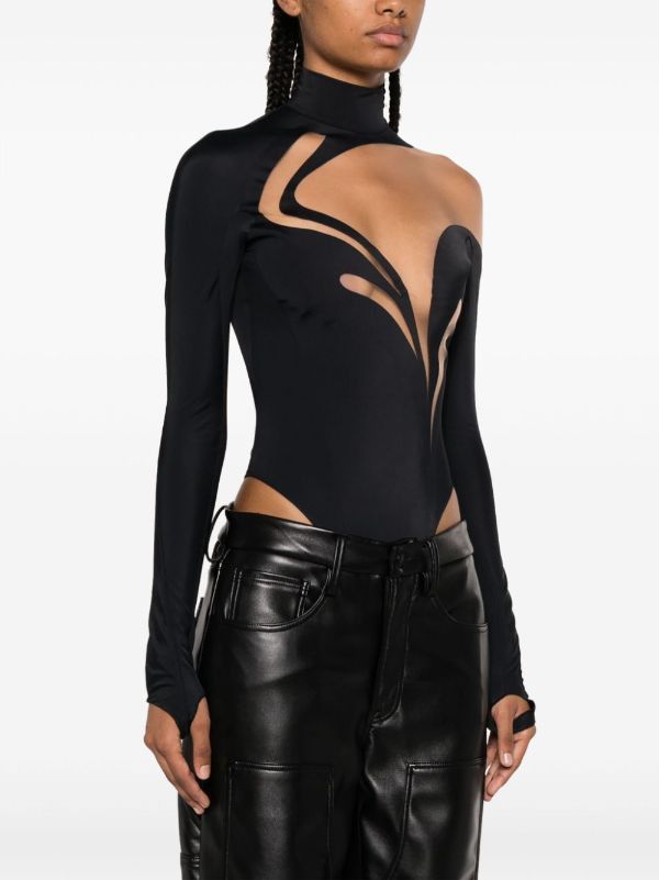 Mugler o1s22i1n1024 Long Sleeve Swirly Bodysuit in Black Size M / US 6-8 / IT 42-44 - 3 Thumbnail
