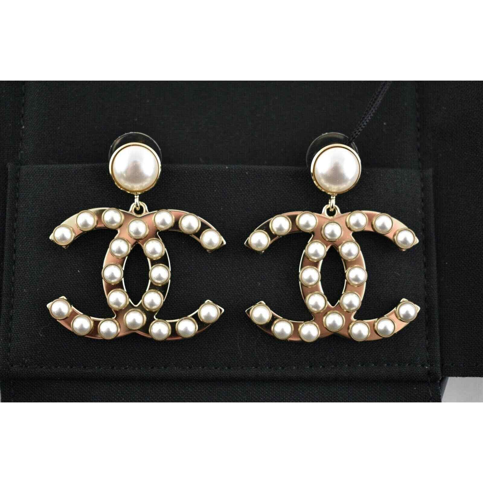 Chanel Chanel Gold Pearl Metal Dangle Drop Statement Earrings Size ONE SIZE - 3 Thumbnail