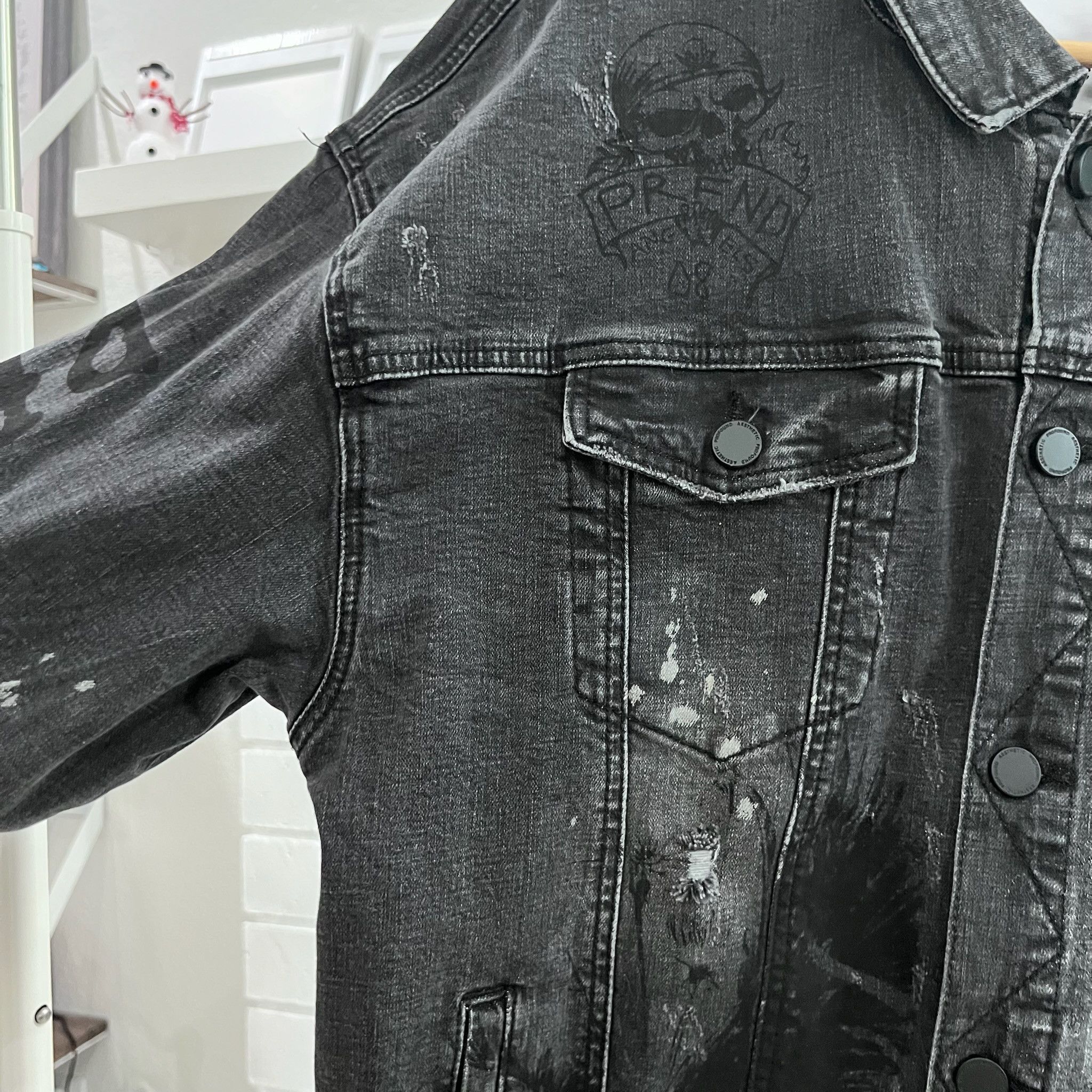 Profound Aesthetic Profound Aesthetic Distressed Tattooed Style Denim Jacket Size US L / EU 52-54 / 3 - 4 Thumbnail