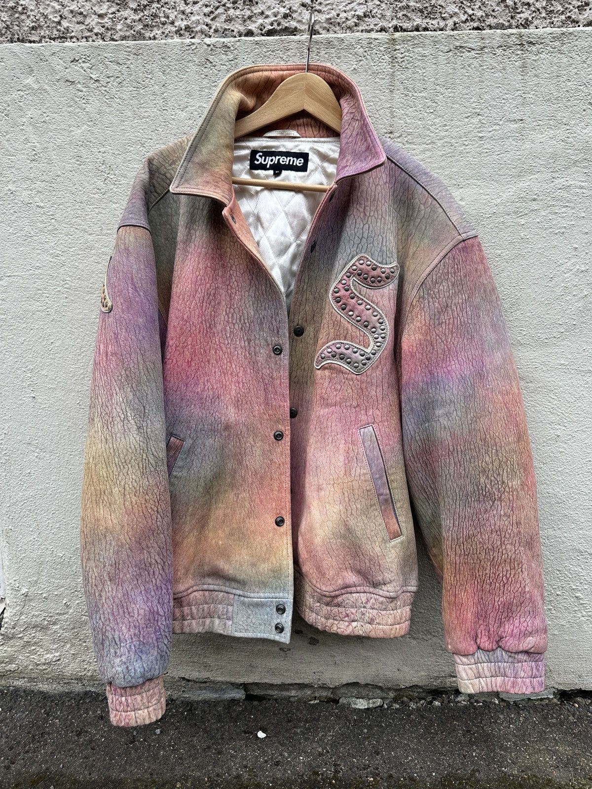 Supreme Pebbled Leather Varsity Jacket Multicolor