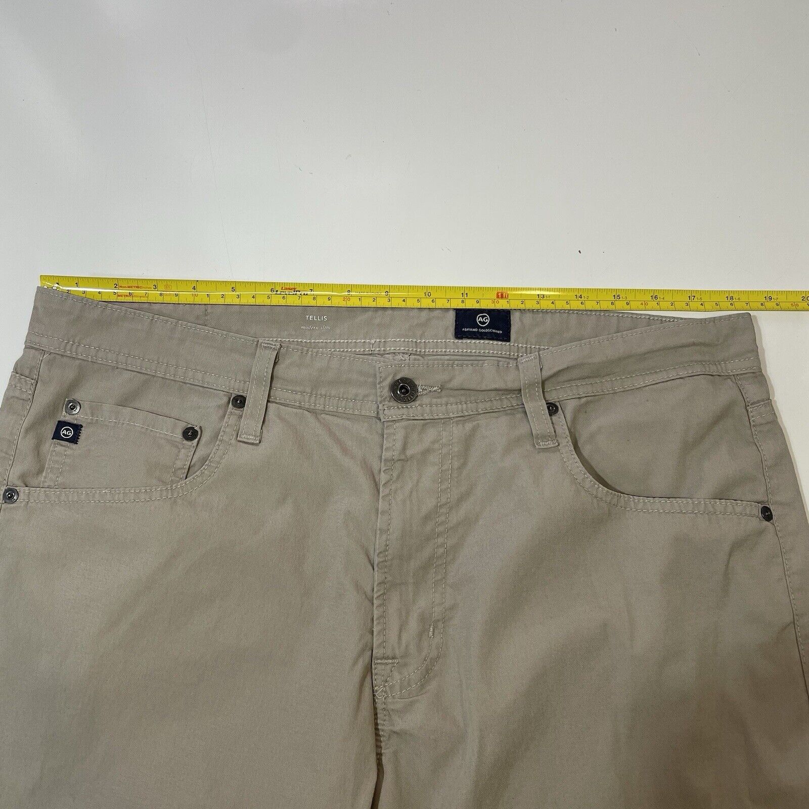 AG Adriano Goldschmied AG Adriano Goldschmied Tellis Slim Khaki Pants Beige 36x34 Size US 36 / EU 52 - 6 Thumbnail