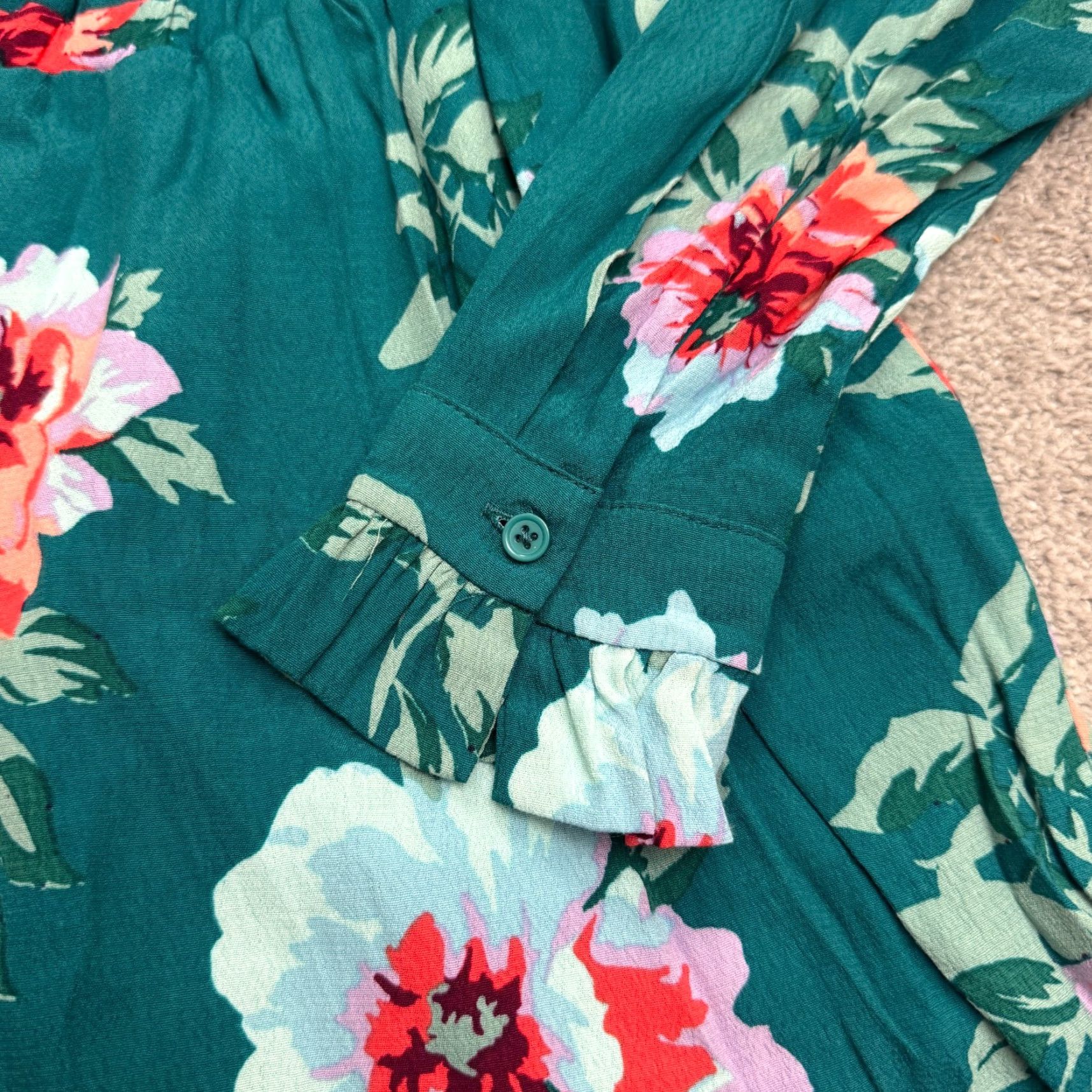 MINKPINK Minkpink Romper Womens S Green Long Sleeve V-Neck Floral Boho Summer Beach Bohemian One-Piece Size S / US 4 / IT 40 - 5 Thumbnail