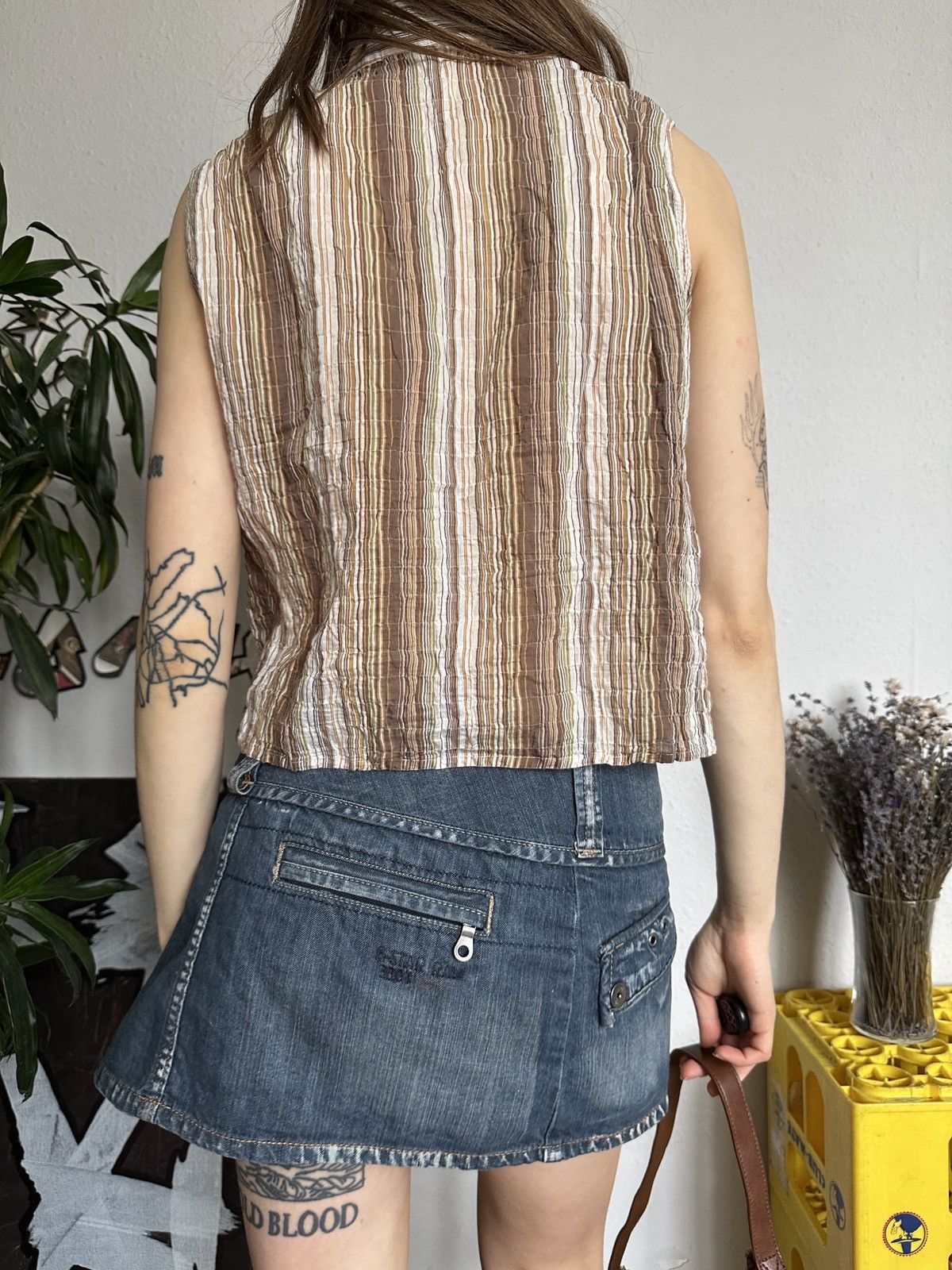 Japanese Brand × Vintage Striped Collared Crinkle Ruffle Blouse Top Cottage 00s Size XL / US 12-14 / IT 48-50 - 4 Thumbnail