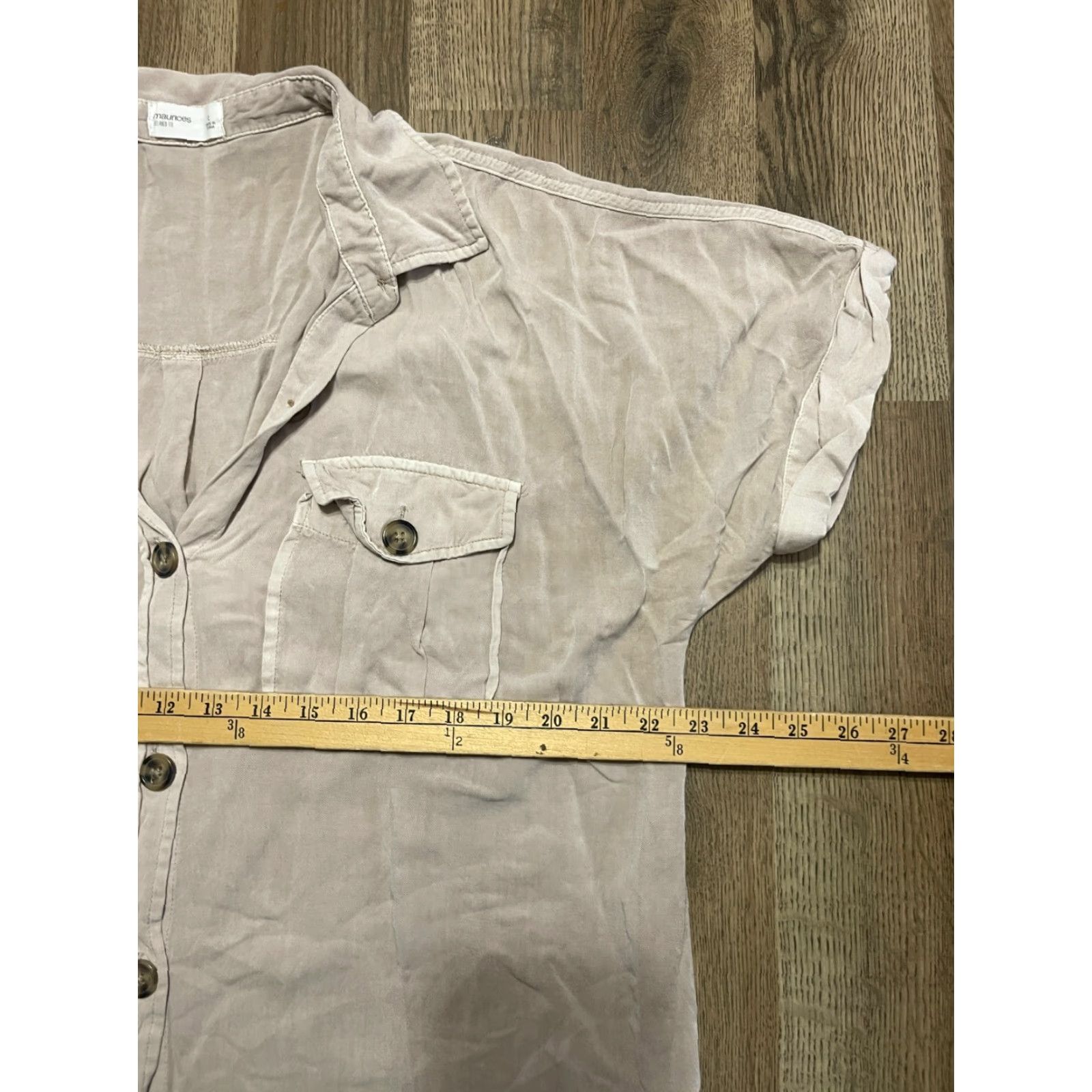 Vintage Maurices Shirt Women's Large Tan Button Up Short Sleeve, Brown, Casual, Solid, Regular Fit, Button-Up, Collared, Fall Spring Summer, Women, Maurices Size L / US 10 / IT 46 - 6 Thumbnail