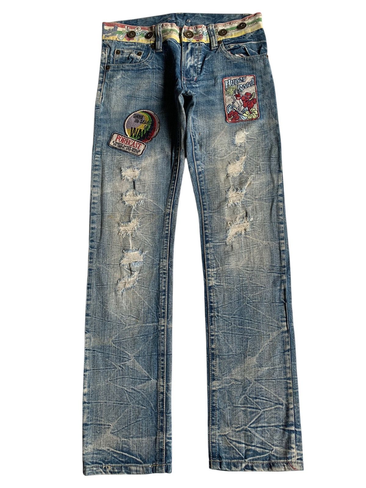 Other 💥 Vintage 90s Style Hyper Beach Stone Wash Patch Jeans Rare Size US 31 - 2 Thumbnail