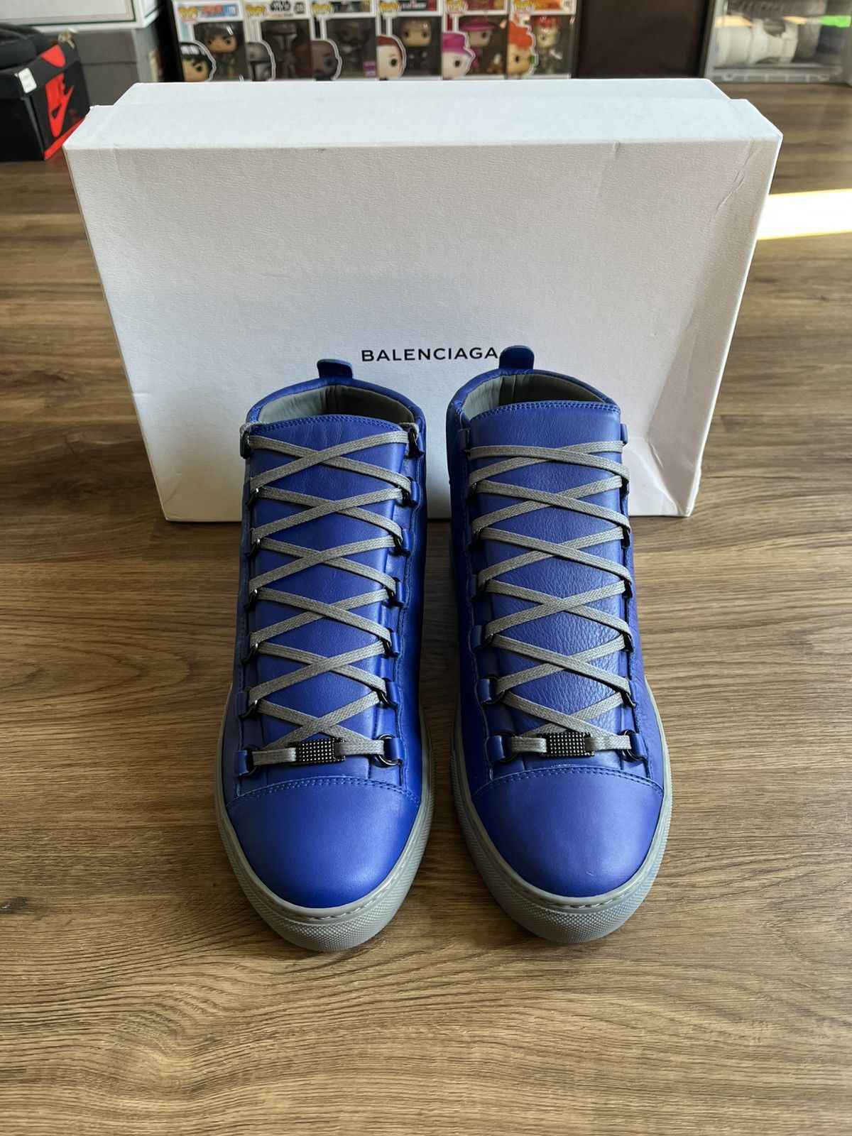 Balenciaga Arena High Top Leather Sneakers Blue Size 43