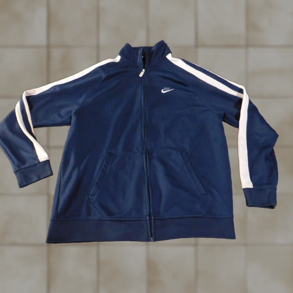 Nike VINTAGE Nike Jacket Mens 2XL Navy Blue Stripe Swoosh Full Zip Track Jacket Size US XXL / EU 58 / 5 - 1 Thumbnail