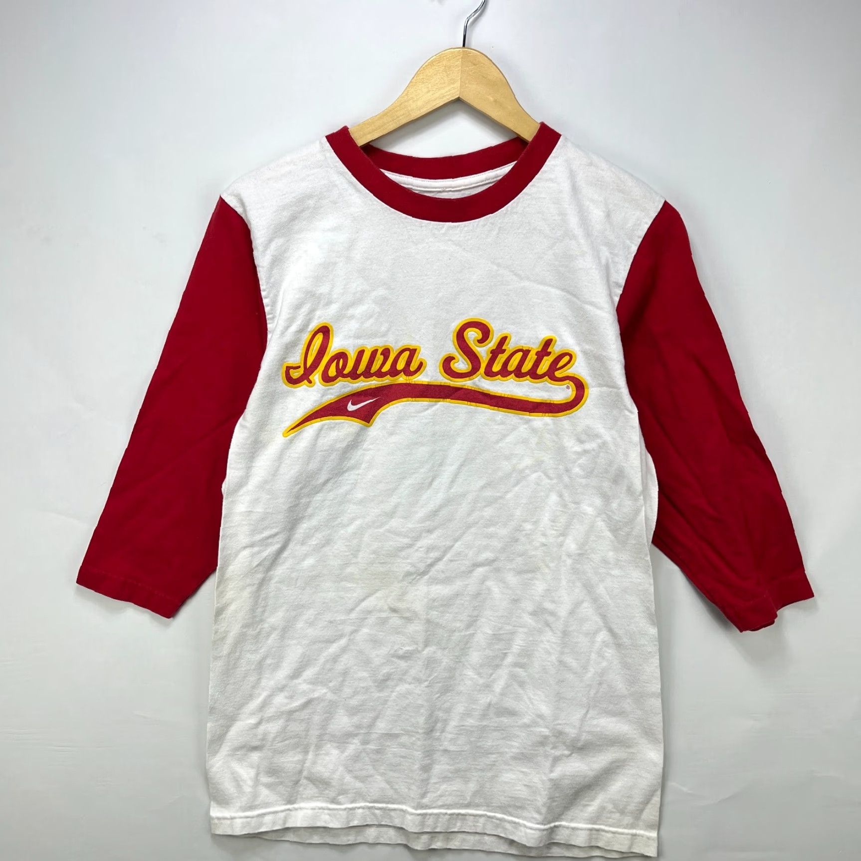 Nike VINTAGE Nike Iowa State Cyclones 3/4 Sleeve Shirt S Mens Small White 90s Cyclones Swoosh Size US S / EU 44-46 / 1 - 2 Thumbnail