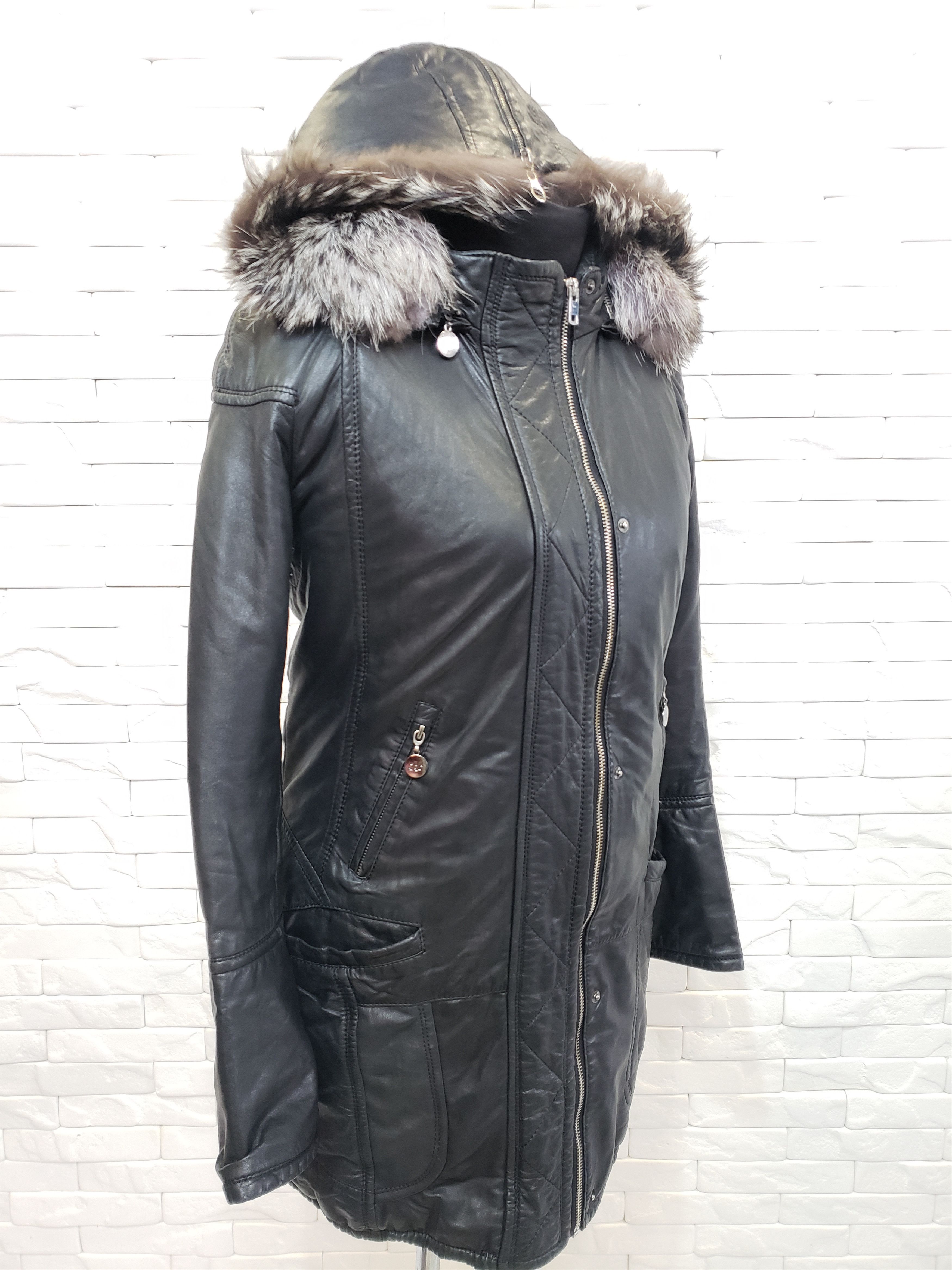 Genuine Leather Black women's leather jacket with a hood. Size M / US 6-8 / IT 42-44 - 3 Thumbnail