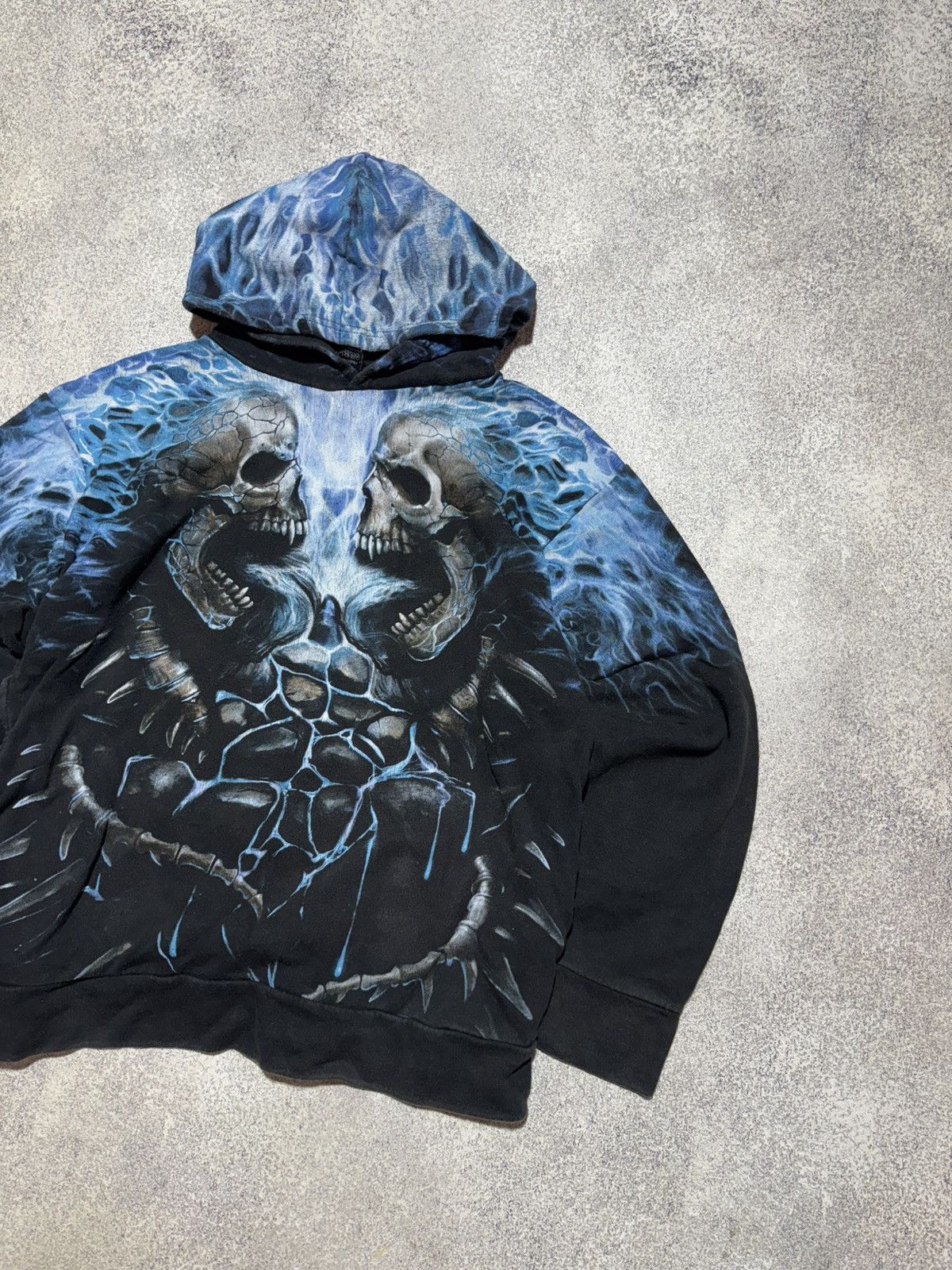 Japanese Brand × Vintage Vintage Skulls and Bones Flaming Spine All Over Print Hoodie Size US M / EU 48-50 / 2 - 2 Thumbnail